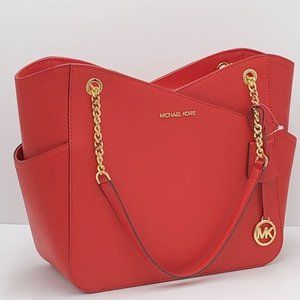 MICHAEL KORS LARGE X CHAIN SHOULDER TOTE BAG FLAME COLOR